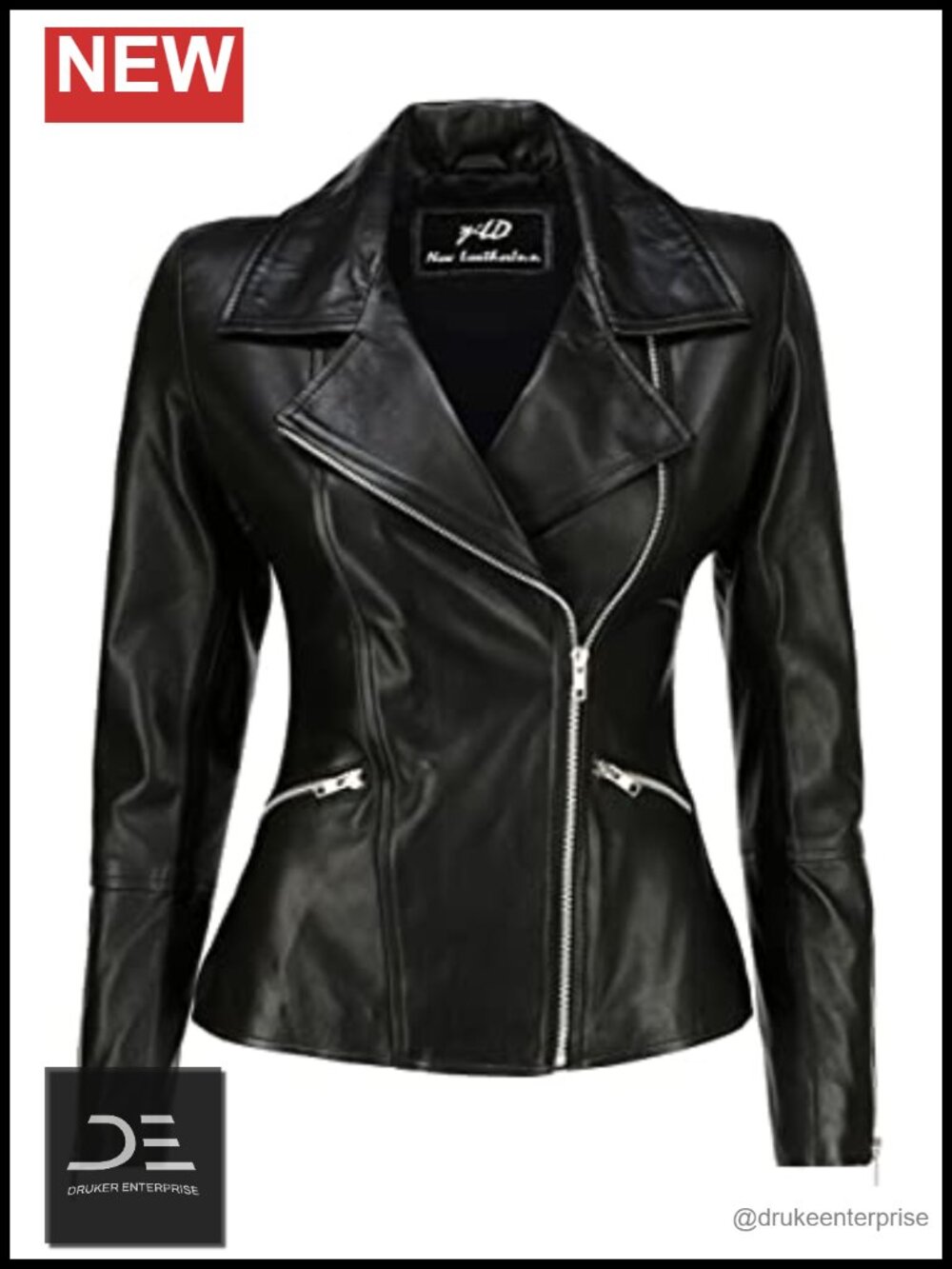 Jild Women's Real Lambskin Leather Asymmetrical Zip Moto Biker Jacket